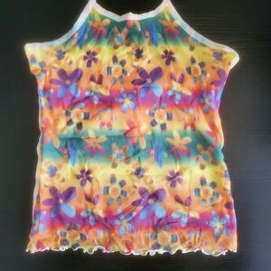 Rainbow Flower Mesh Halter Tank